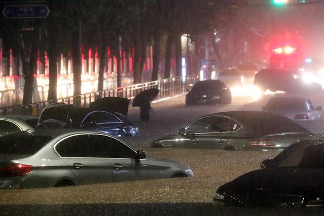 Seven of nine people trapped in flooded car park in Pohang, South Korea die