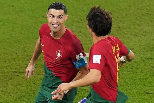 Cristiano Ronaldo, first footballer to score in five World Cups