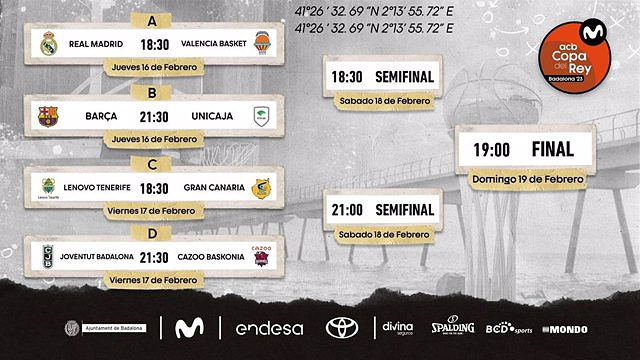 Madrid-Valencia, Barça-Unicaja, Tenerife-Granca and Baskonia-Joventut, quarterfinals of the Cup