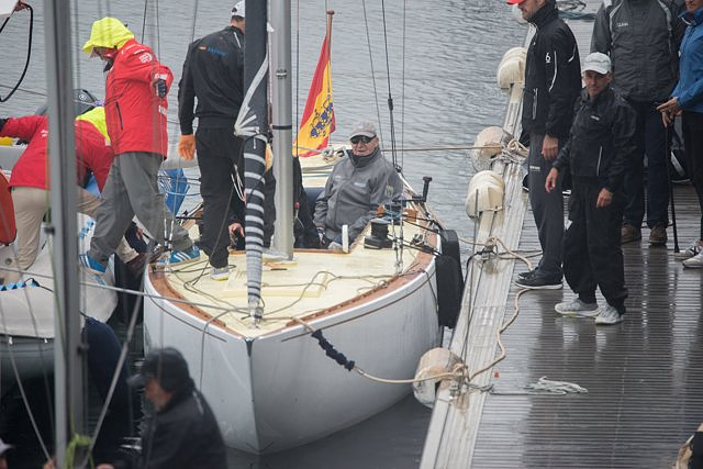 El Bribón goes sailing without Juan Carlos I on board shortly before the start of the Copa del Rey de Vela in Sanxenxo