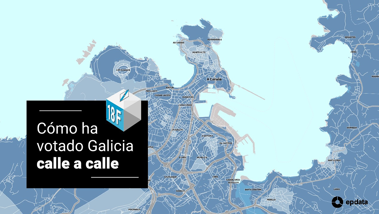 Map of results in the Galicia elections, street by street