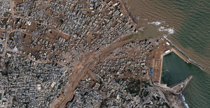 Before and after the Libya flood disaster from satellite view